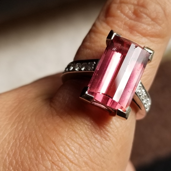 Sale! Huge 14+ carats  14k custom made Russian tourmaline raspberry diamond ring - Picture 14 of 16